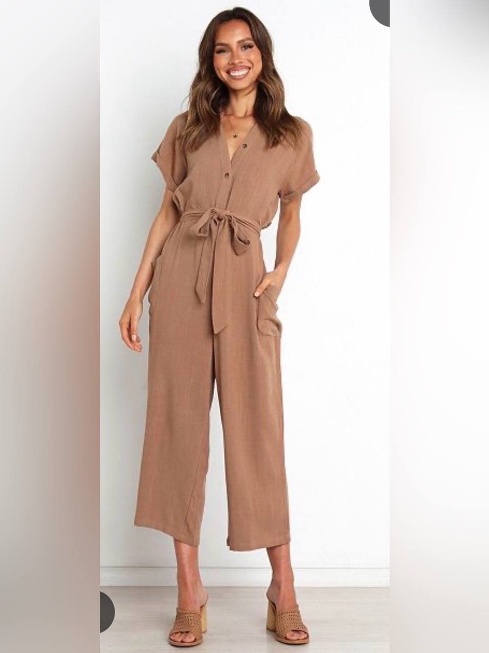 NWT FAROS By Rosestolato Fabi Women's V-Neck Belted Midi Romper